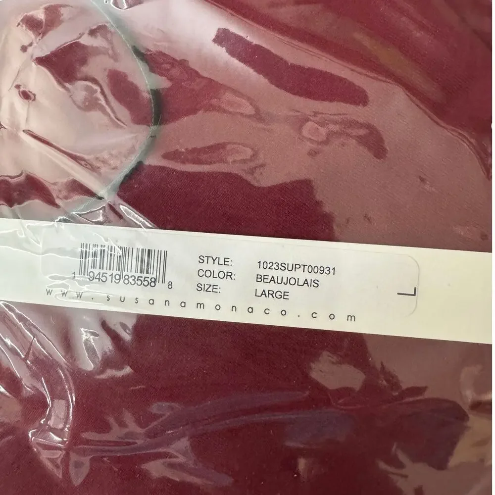 Susana Monaco Long Sleeve Crewneck Crop Top in Beaujolais NWT Size Large